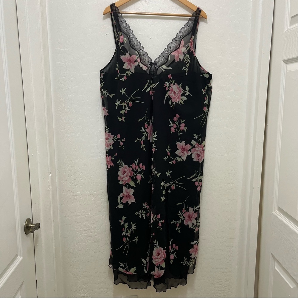 Y2K Whimsigoth XL Black Floral Lace Midi Slip Dress
